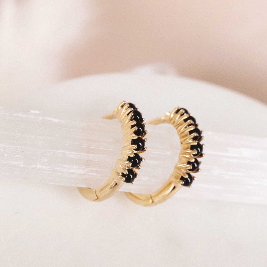 Earrings CE-264-OB Glee Huggie Hoops - Black Onyx & Gold