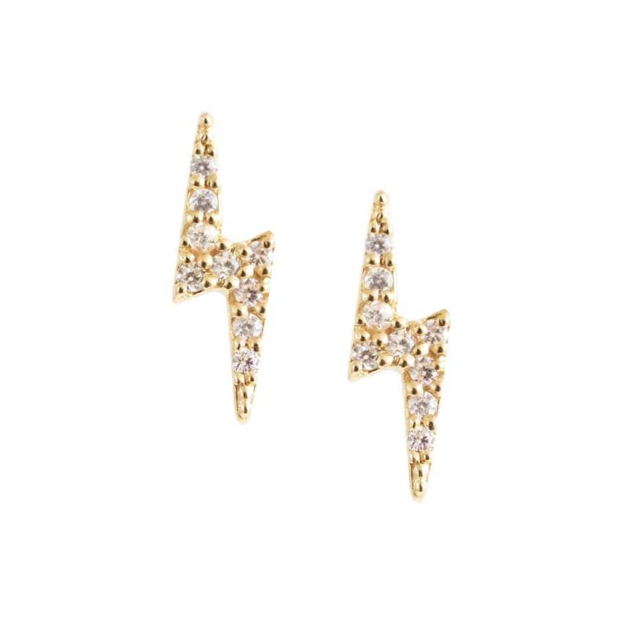 Earrings CE-324-CZ Love Lightning Studs - Cubic Zirconia & Gold