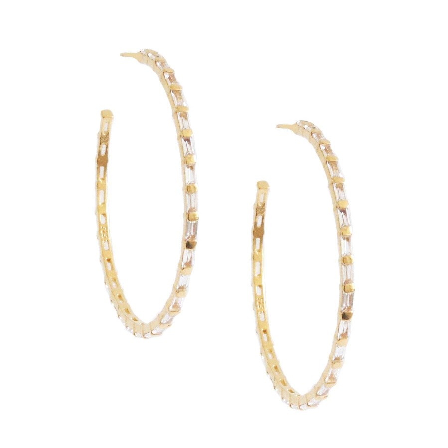 Earrings SO PRETTY CARA COTTER Loyal Studded Large Hoops - White Topaz & Gold