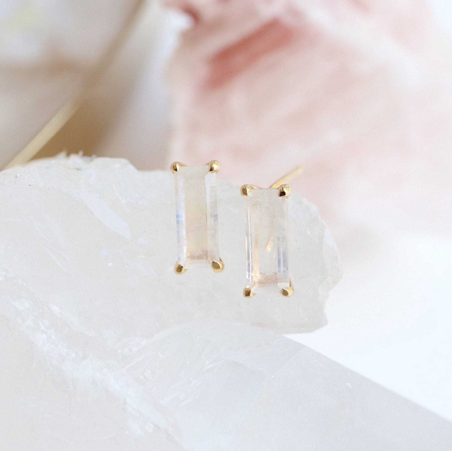 Earrings JFE-1493-MR Loyal Stud Earrings - Rainbow Moonstone & Gold