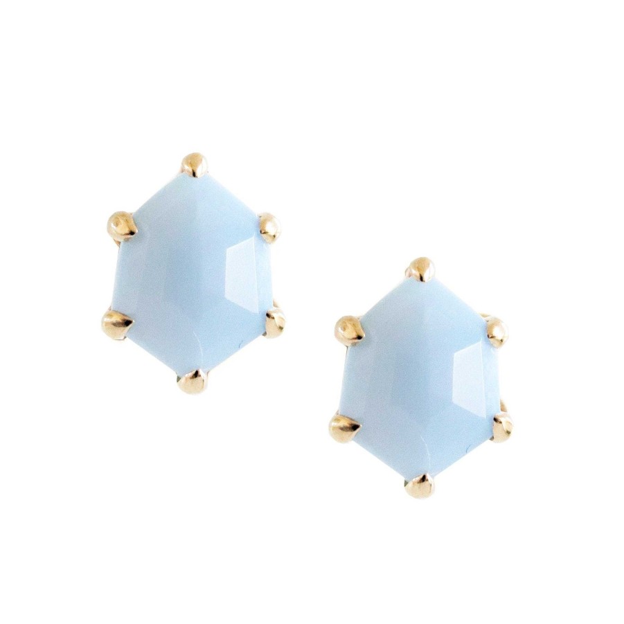 Earrings CE-122-BLO Mini Honour Stud Earrings - Arctic Blue Opal & Gold