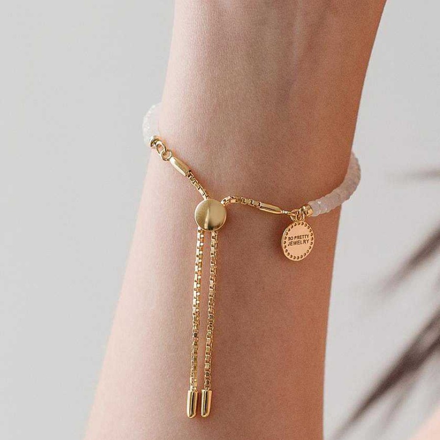 Bracelets So Pretty Cara Cotter Iconic Adjustable Bracelet - Rainbow Moonstone & Gold