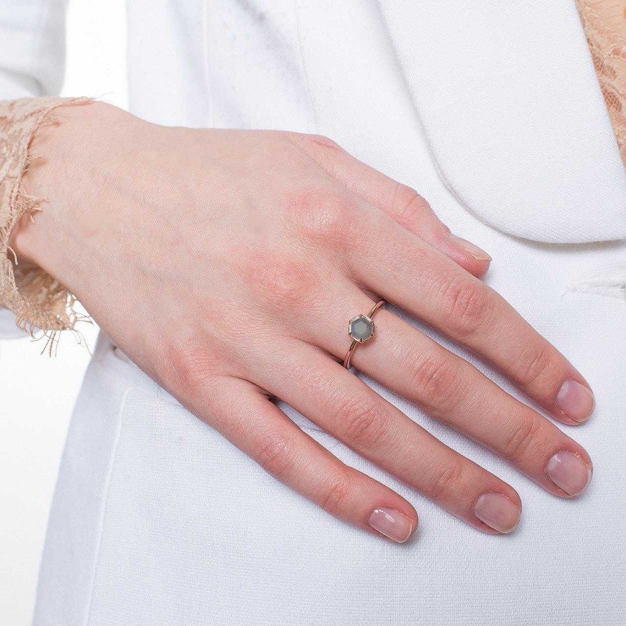 Rings So Pretty Cara Cotter Grace Ring Grey Moonstone & Rose Gold