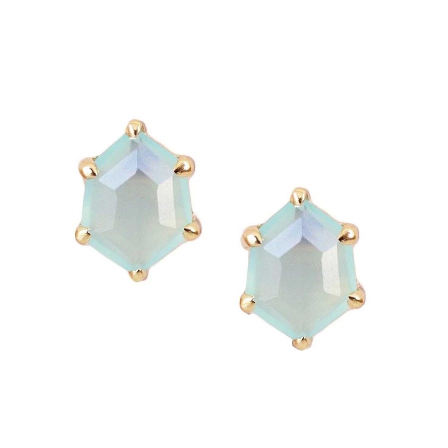 Earrings CE-122AQC Mini Honour Stud Earrings - Aqua Chalcedony & Gold