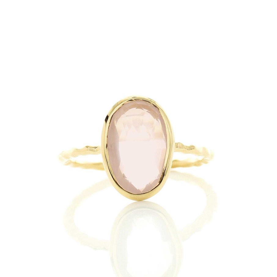 Rings CR-162-RQ Protect Oval Ring - Pink Quartz & Gold