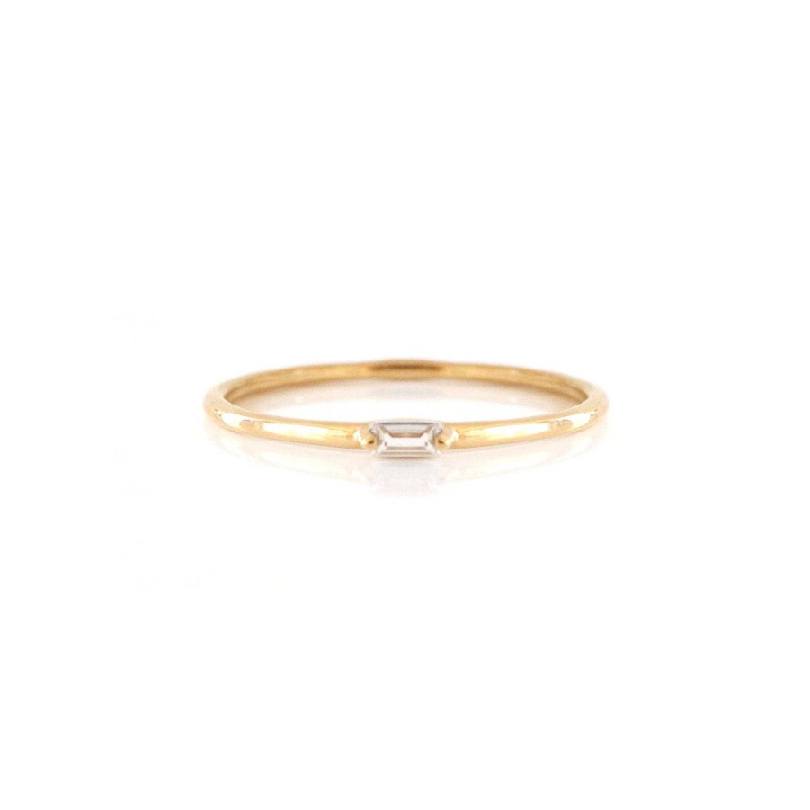 Rings SO PRETTY CARA COTTER Loyal Solitaire Stacking Ring - White Topaz & Gold