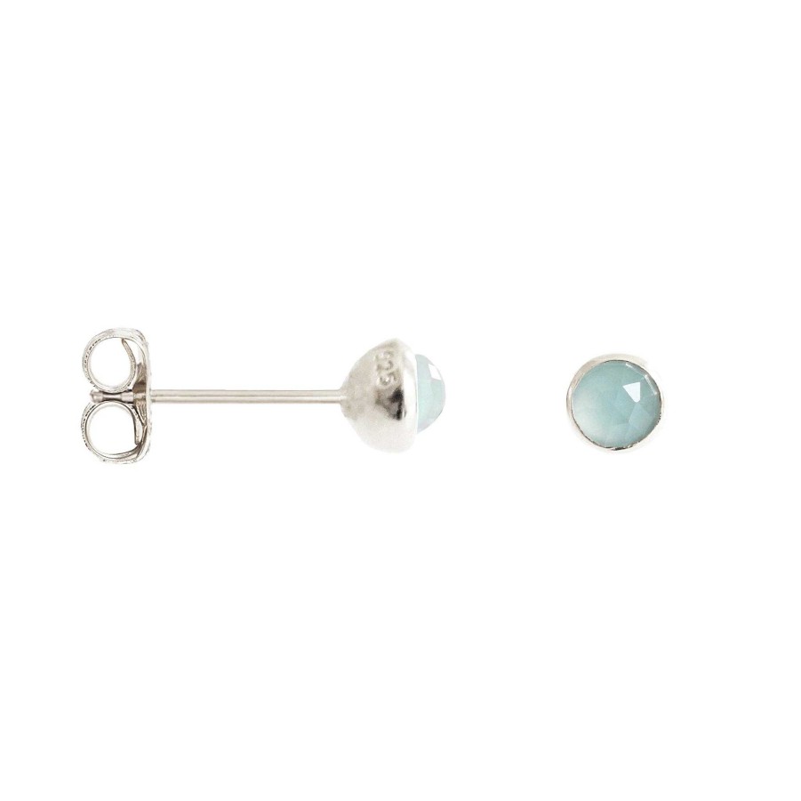 Earrings JFE-1526A-AQC Tiny Protect Stud Earrings - Aqua Chalcedony & Silver