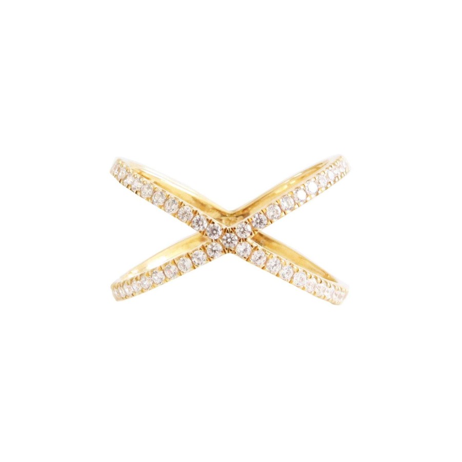 Rings CR-319-CZ Star Crossed Love Bar Ring - Cubic Zirconia & Gold