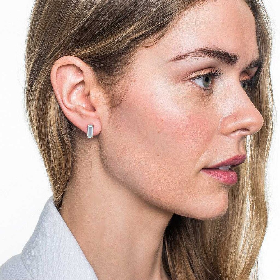 Earrings SP Loyal Stud Earrings - Grey Moonstone & Rose Gold