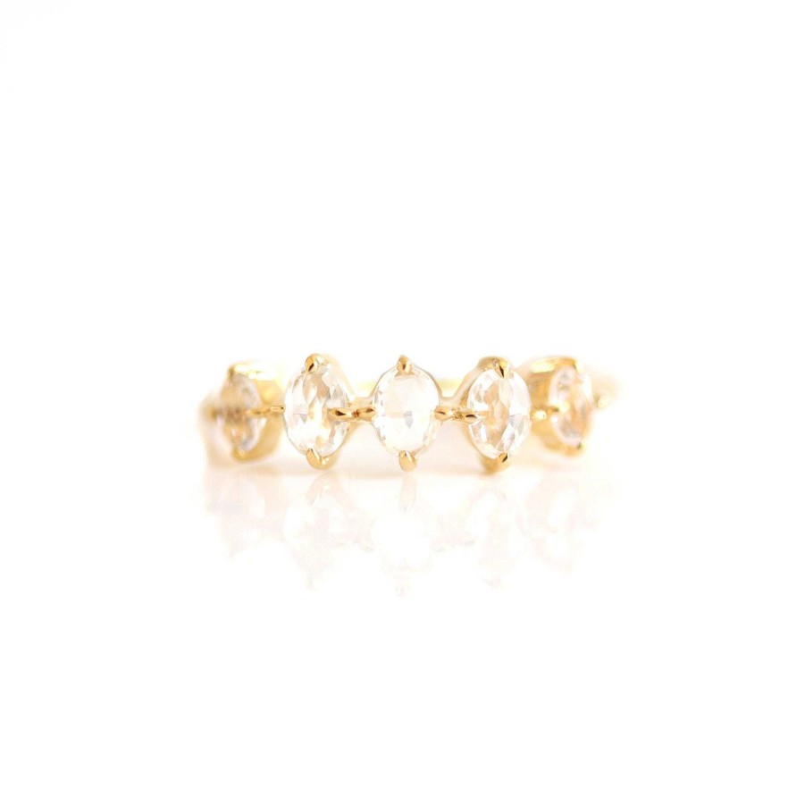 Rings SO PRETTY CARA COTTER Kind Mini Oval Band Ring - White Topaz & Gold