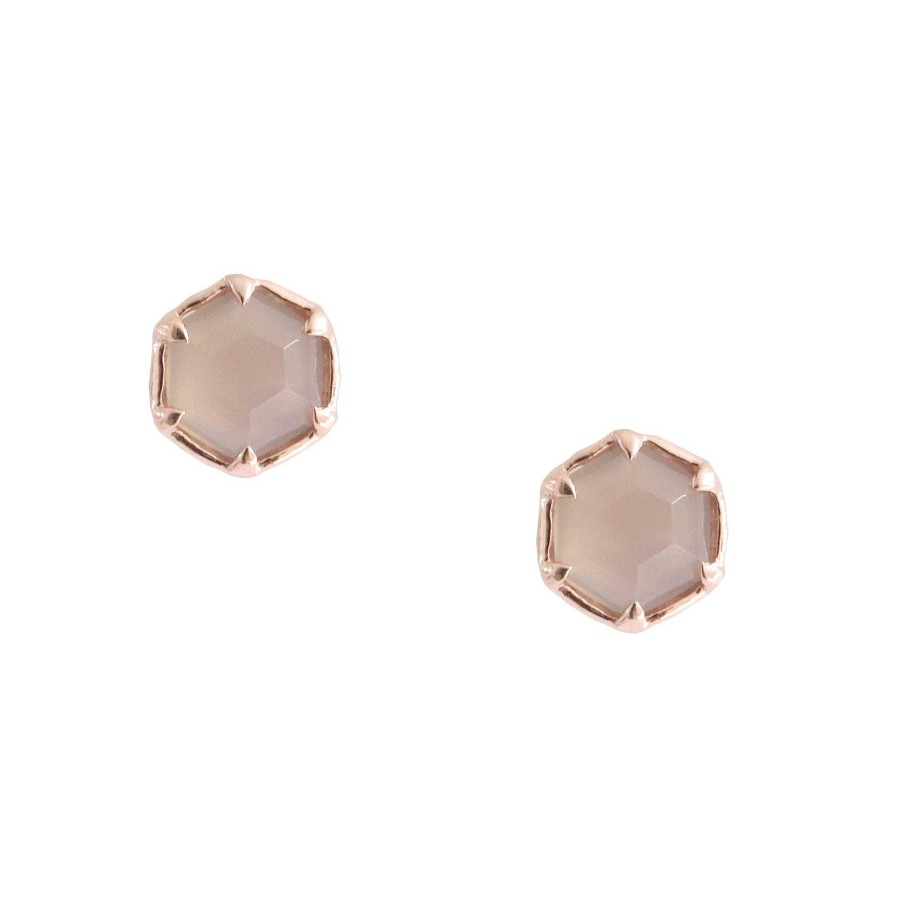 Earrings SP Mini Grace Hexagon Stud Earrings - Grey Moonstone & Rose Gold