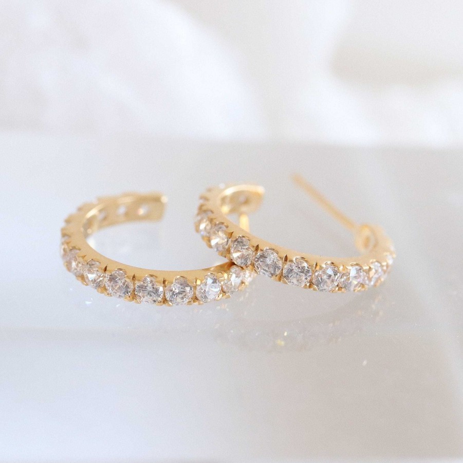 Earrings CE-197-CZ Love Huggie Hoops - Cubic Zirconia & Gold