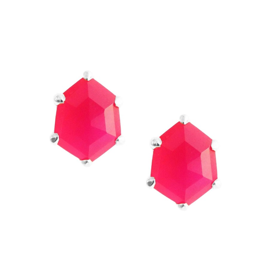 Earrings CE-122-HPC Mini Honour Stud Earrings - Hot Pink Chalcedony