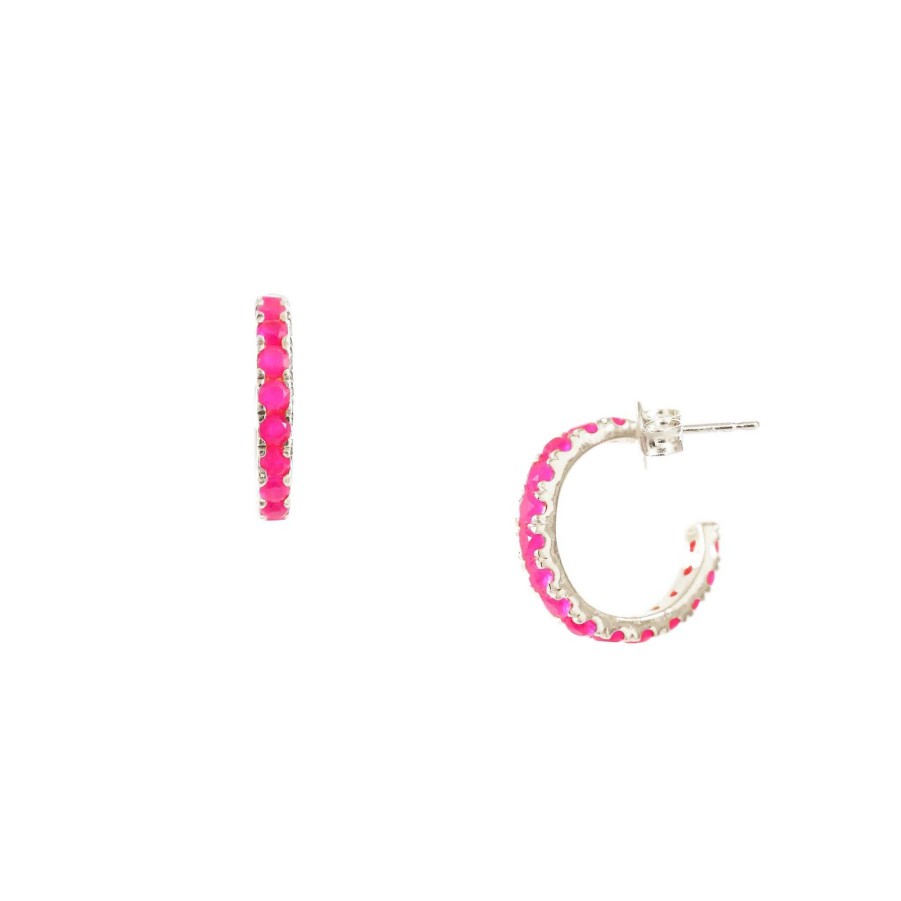 Earrings CE-197 Love Huggie Hoops - Hot Pink Chalcedony