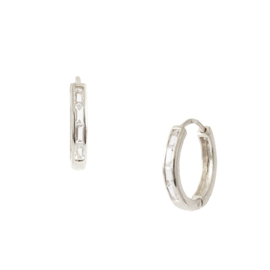 Earrings CE-222-TW Loyal Channel Huggie Hoops - White Topaz & Silver