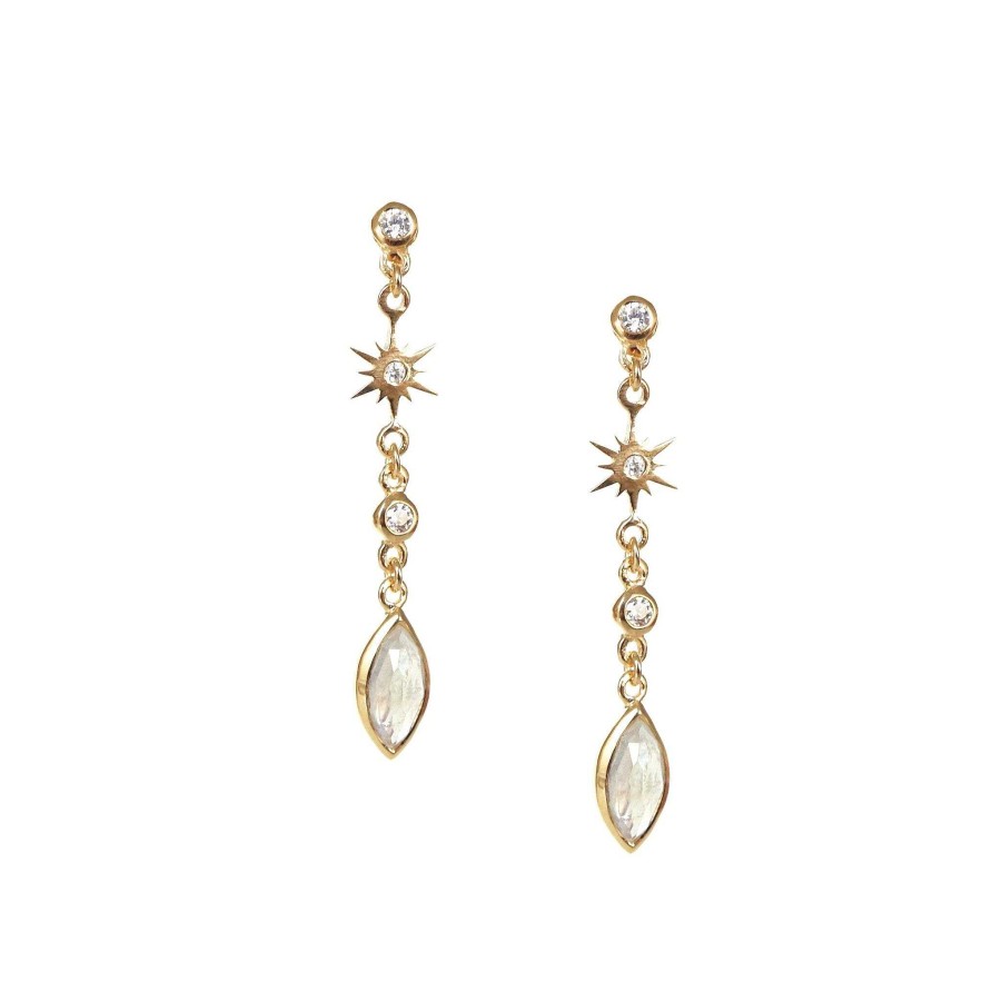 Earrings CE-206-MR-CZ Tiny Believe Marquise Drop Earrings - Cubic Zirconia, Moonstone & Gold