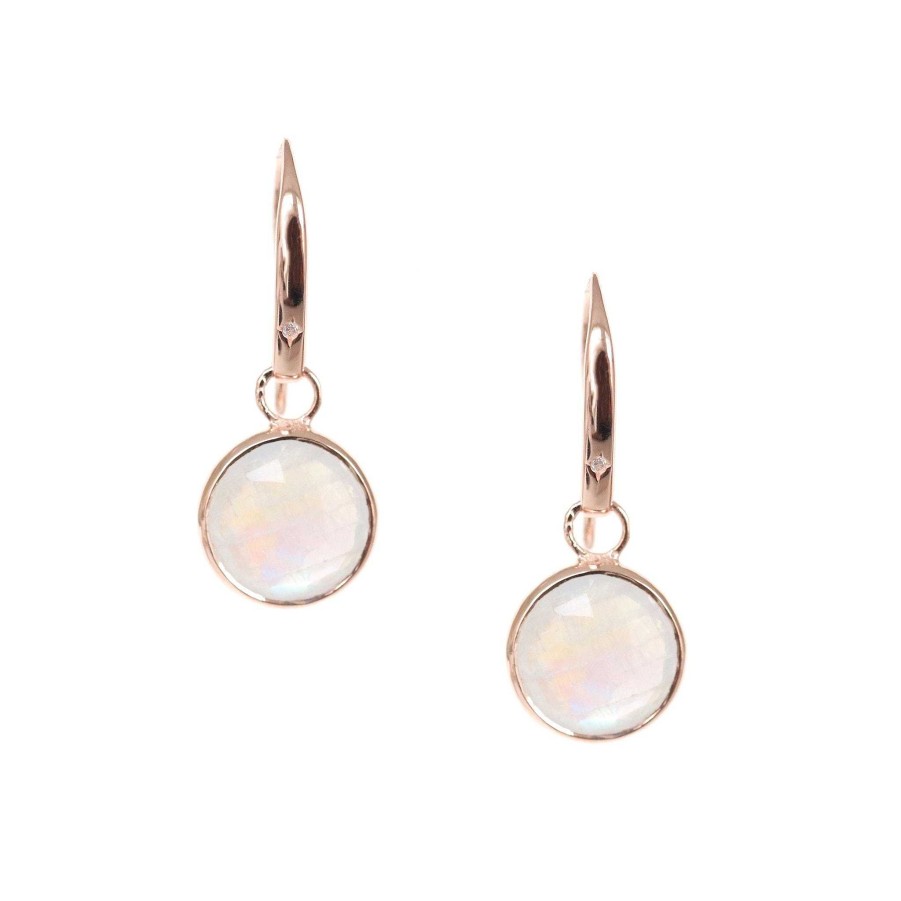 Earrings CE-208-MR-CZ Legacy Drop Earrings - Rainbow Moonstone, Cubic Zirconia & Rose Gold