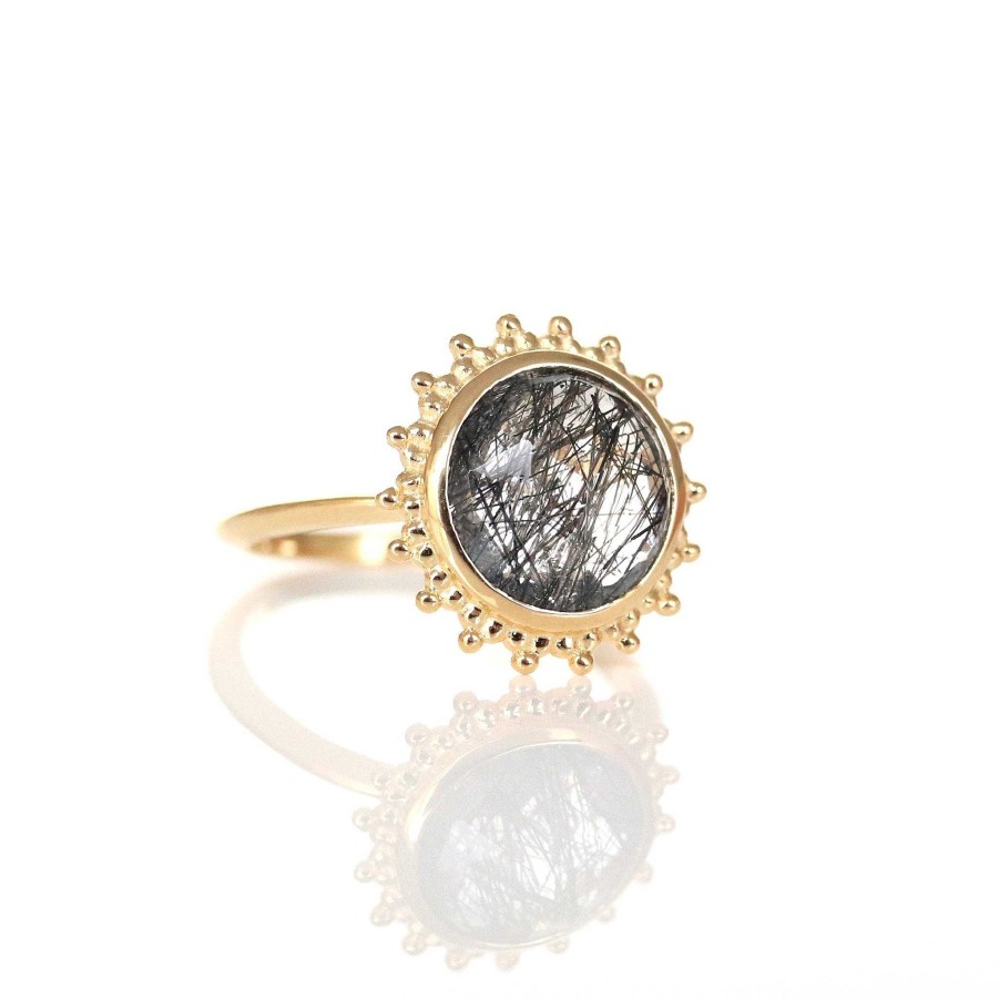 Rings SO PRETTY CARA COTTER Believe Soleil Ring - Black Rutilated Quartz & Gold