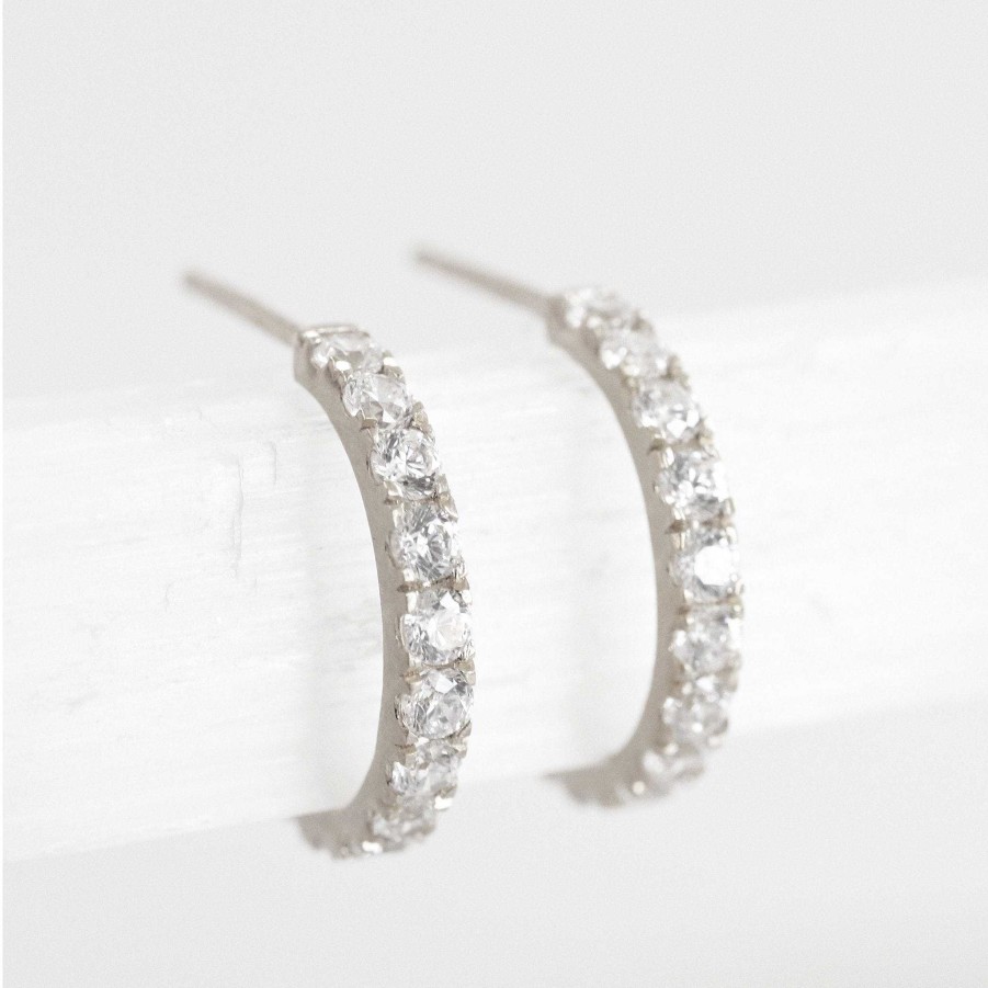 Earrings CE-197-CZ Love Huggie Hoops - Cubic Zirconia & Silver