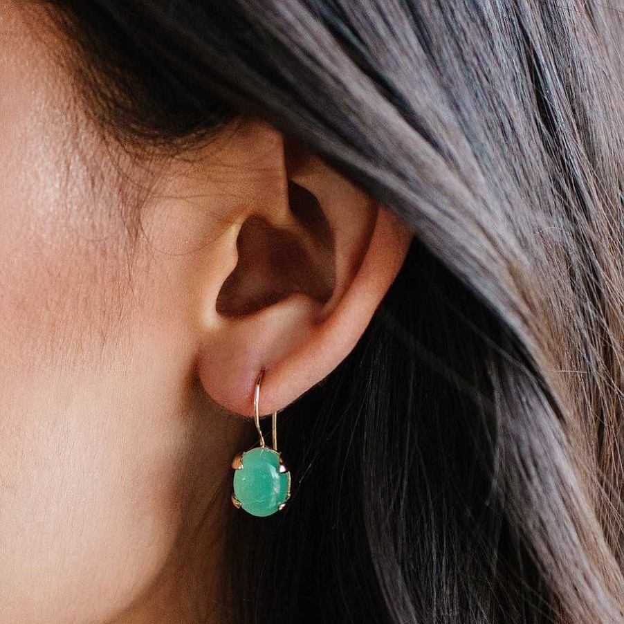 Earrings SO PRETTY CARA COTTER Glee Drop Earrings - Chrysoprase & Gold