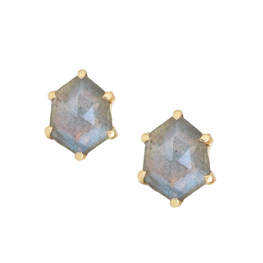 Earrings CE-122-L Mini Honour Stud Earrings - Labradorite & Gold