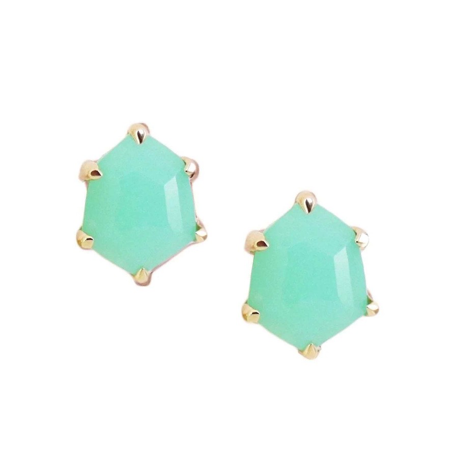 Earrings CE-122-CHRY Mini Honour Stud Earrings - Seafoam Chrysoprase & Gold