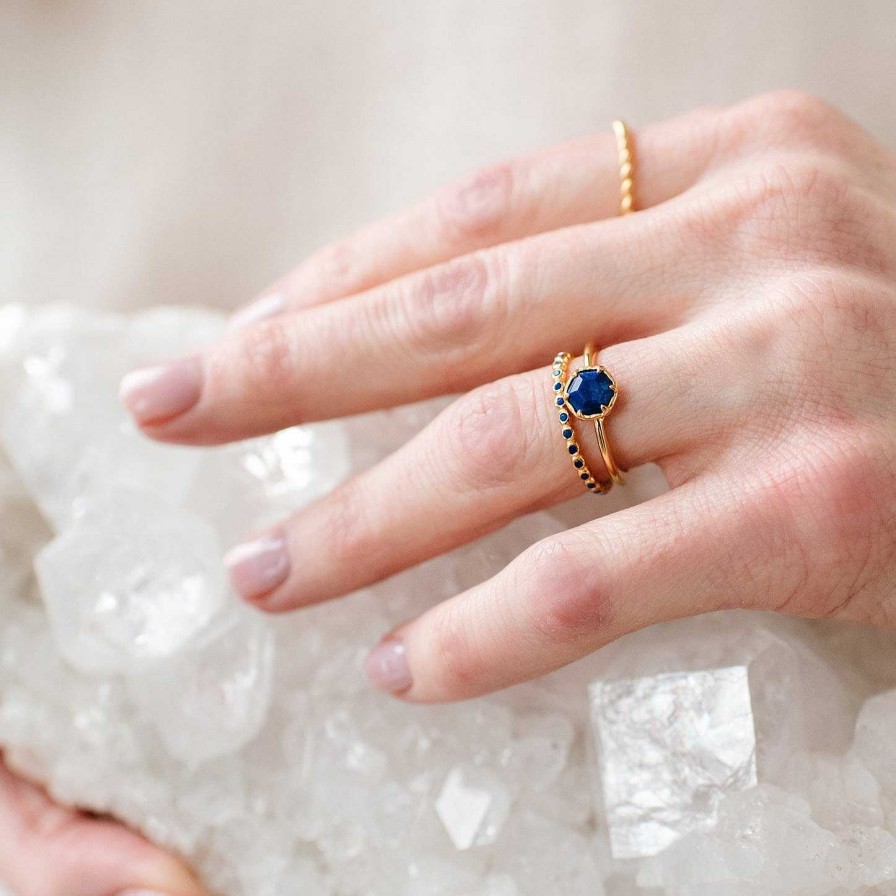 Rings CE-202 Love Thin Disk Band Ring - Lapis & Gold