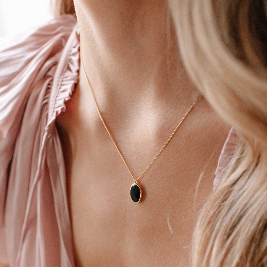 Necklaces CN-203-OB Protect Pendant Necklace - Black Onyx & Gold