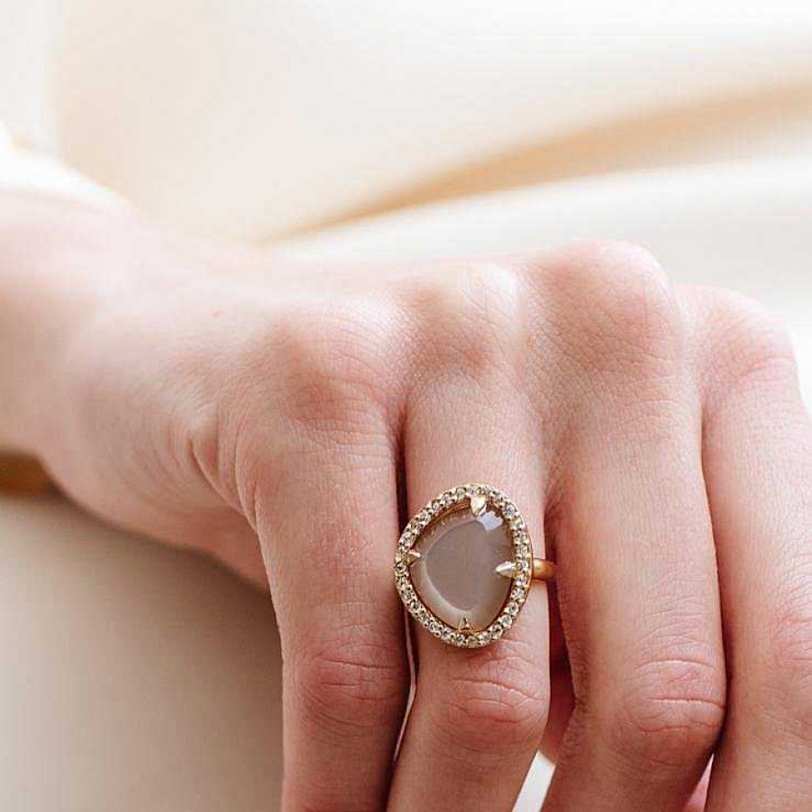 Rings SP Dream Luna Cocktail Ring - Chai Moonstone, Cubic Zirconia & Gold