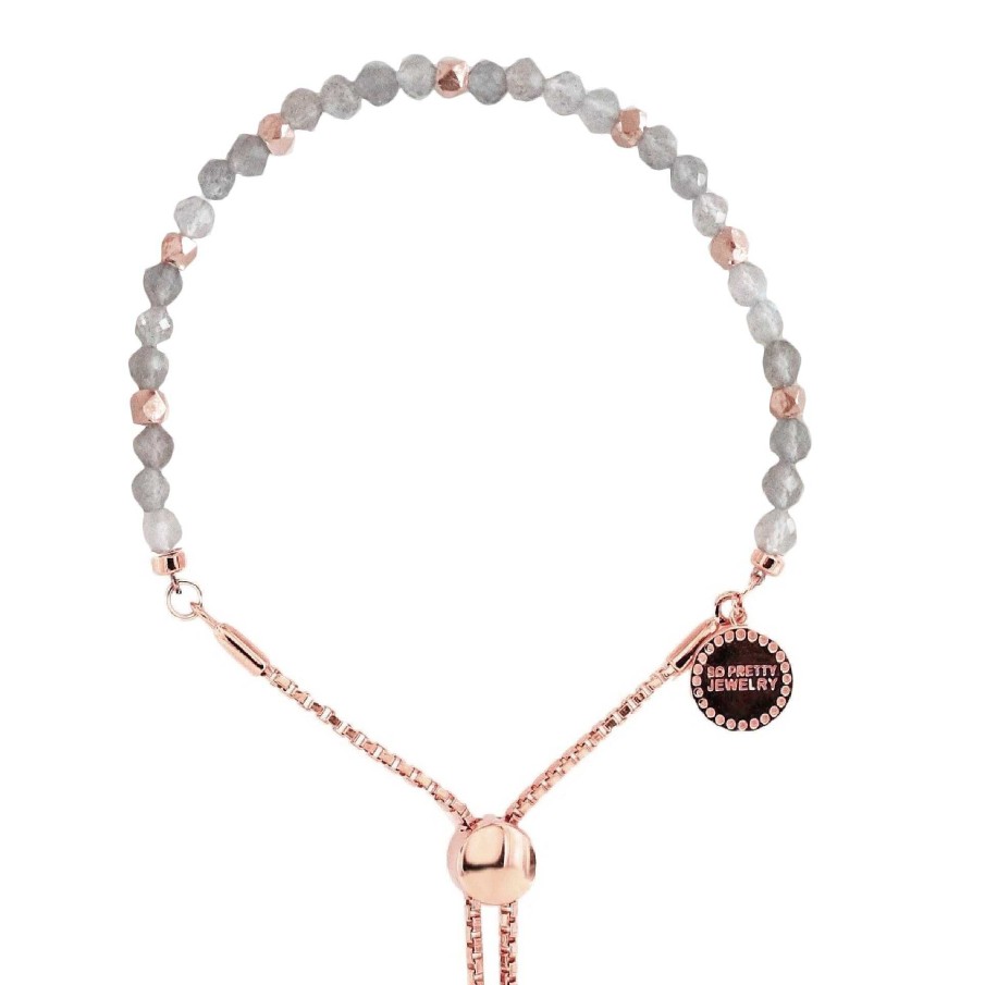 Bracelets So Pretty Cara Cotter Iconic Adjustable Nugget Bracelet - Grey Moonstone & Rose Gold