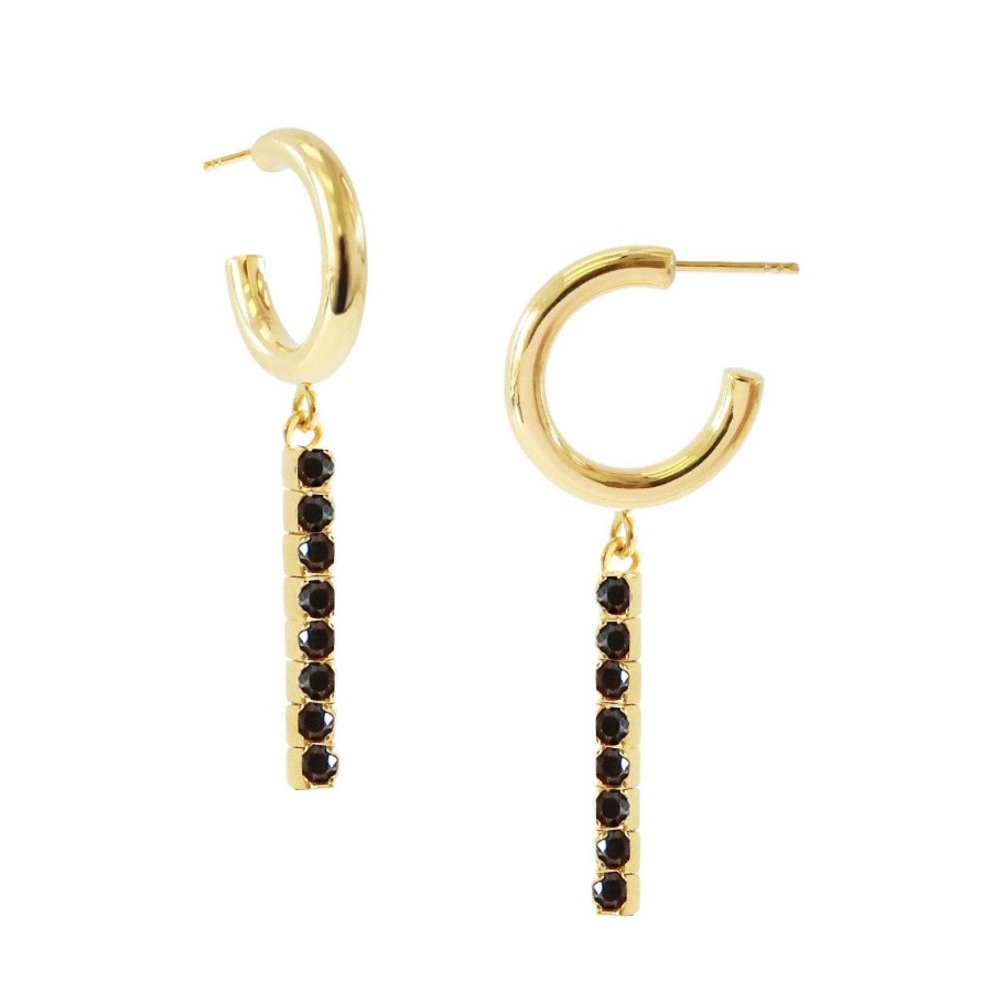 Earrings So Pretty Cara Cotter Love Tennis Hoops - Black Cubic Zirconia & Gold