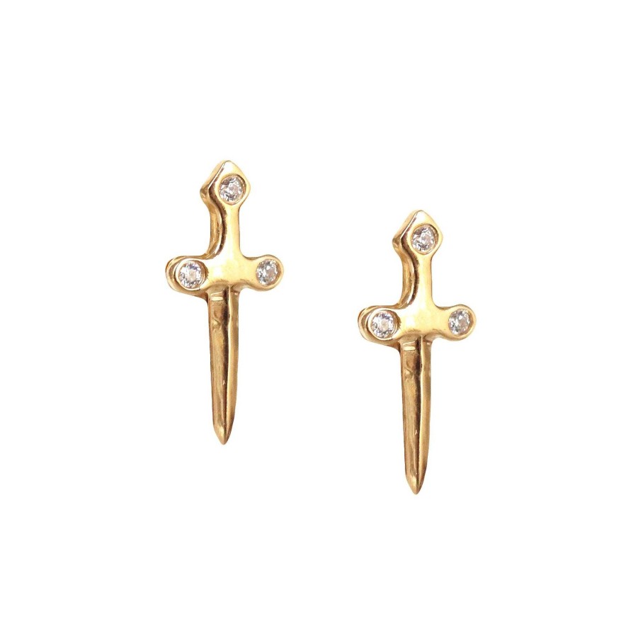 Earrings CE-192-CZ Mini Protect Sword Studs - Gold