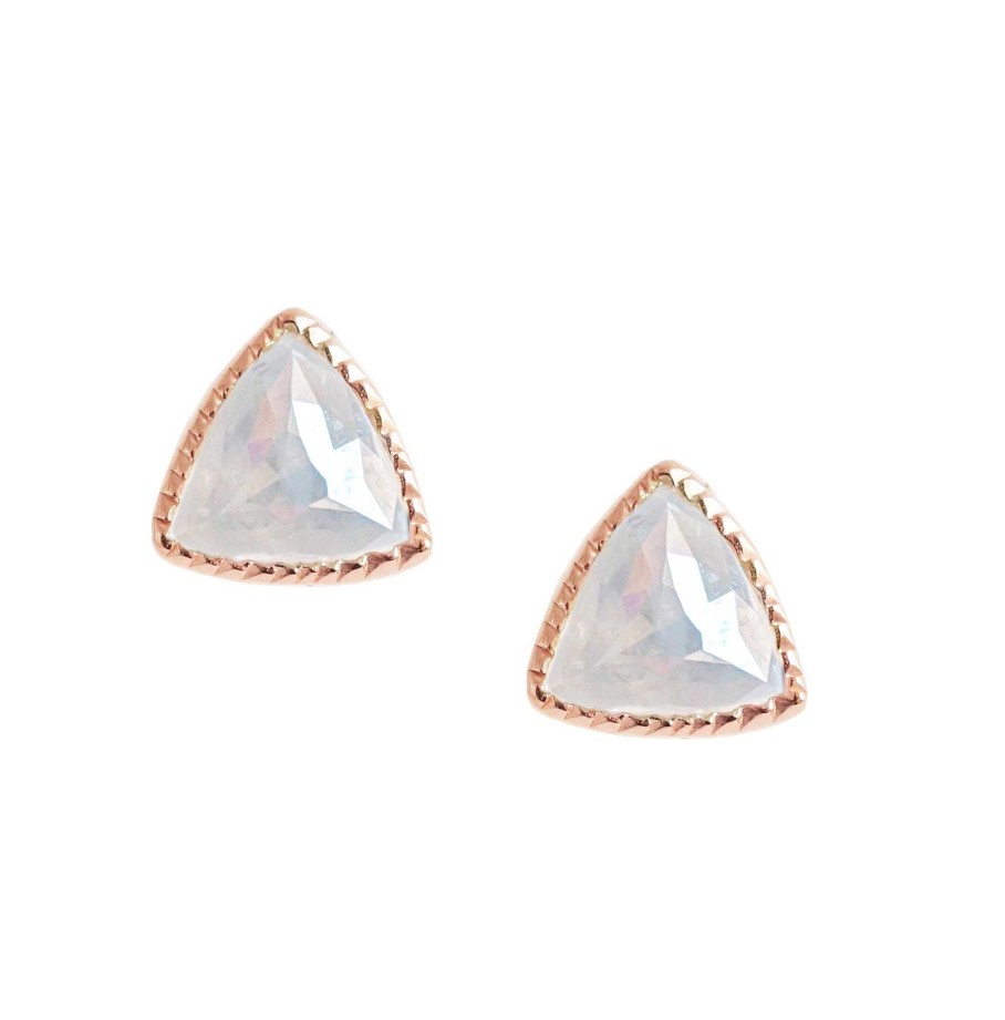 Earrings SP Mini Freedom Stud Earrings - Rainbow Moonstone & Rose Gold