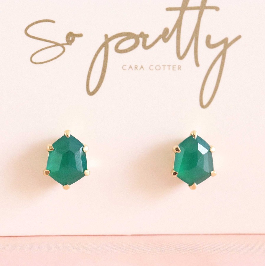 Earrings CE-122-OG Mini Honour Stud Earrings - Green Onyx & Gold