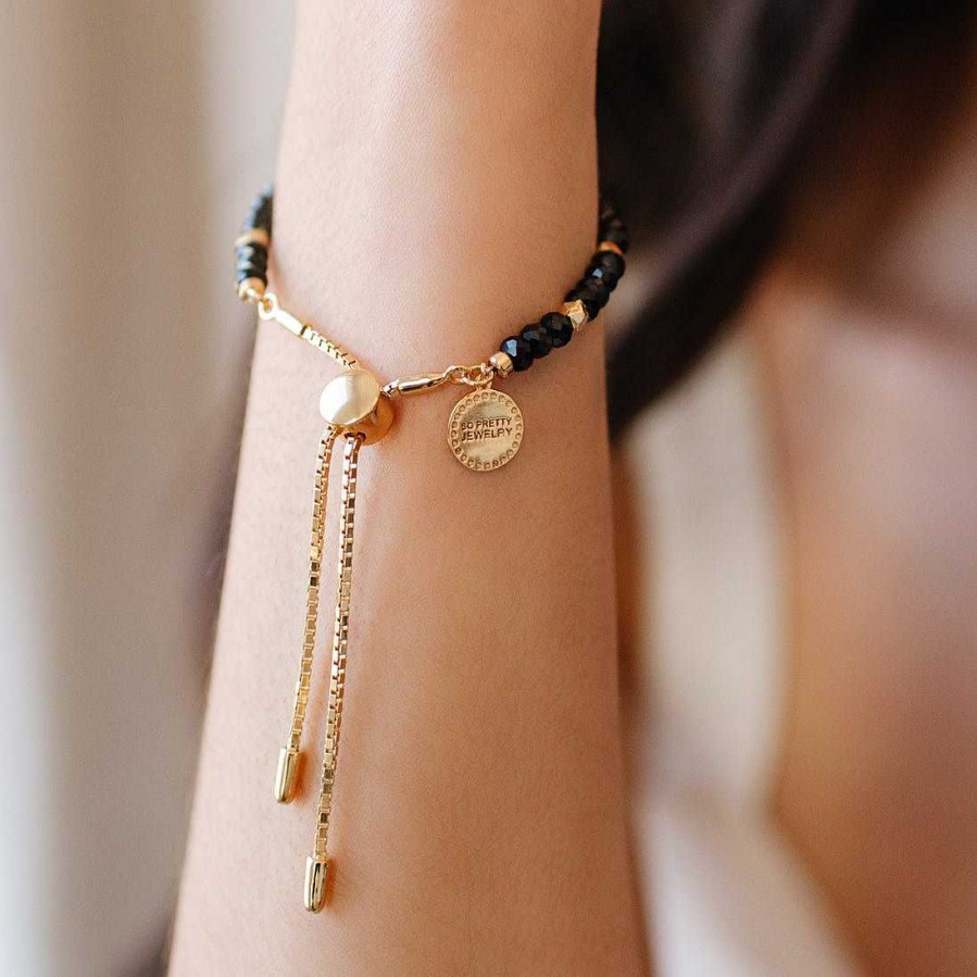 Bracelets So Pretty Cara Cotter Iconic Adjustable Nugget Bracelet - Black Onyx & Gold