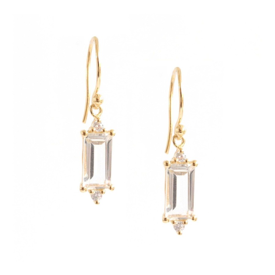 Earrings CE-230-TW-CZ Loyal Drop Earrings - White Topaz, Cubic Zirconia & Gold