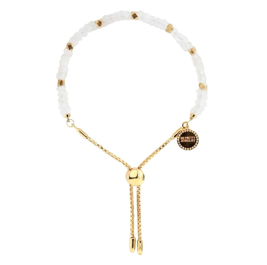 Bracelets So Pretty Cara Cotter Iconic Adjustable Nugget Bracelet - Rainbow Moonstone & Gold