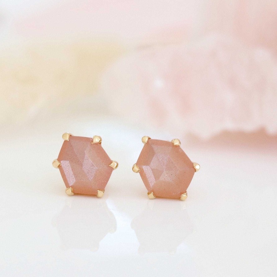 Earrings CE-122-MP Mini Honour Stud Earrings - Peach Moonstone & Gold