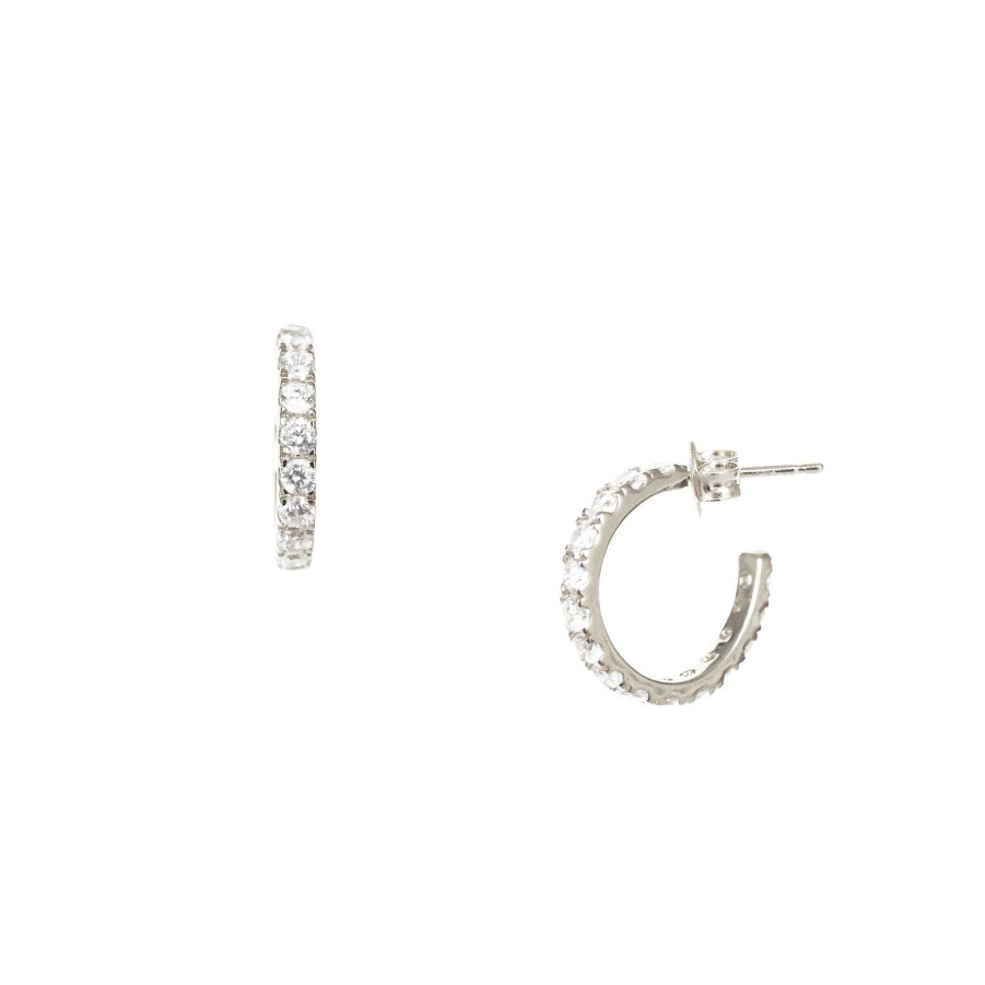 Earrings CE-197-CZ Love Huggie Hoops - Cubic Zirconia & Silver