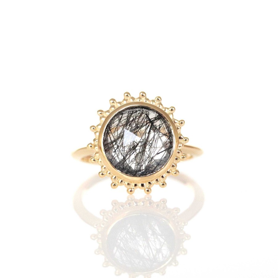 Rings SO PRETTY CARA COTTER Believe Soleil Ring - Black Rutilated Quartz & Gold