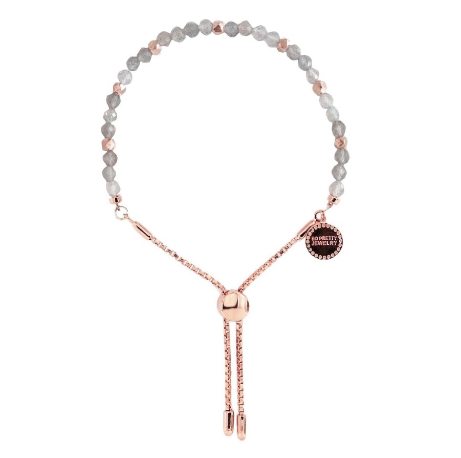 Bracelets So Pretty Cara Cotter Iconic Adjustable Nugget Bracelet - Grey Moonstone & Rose Gold