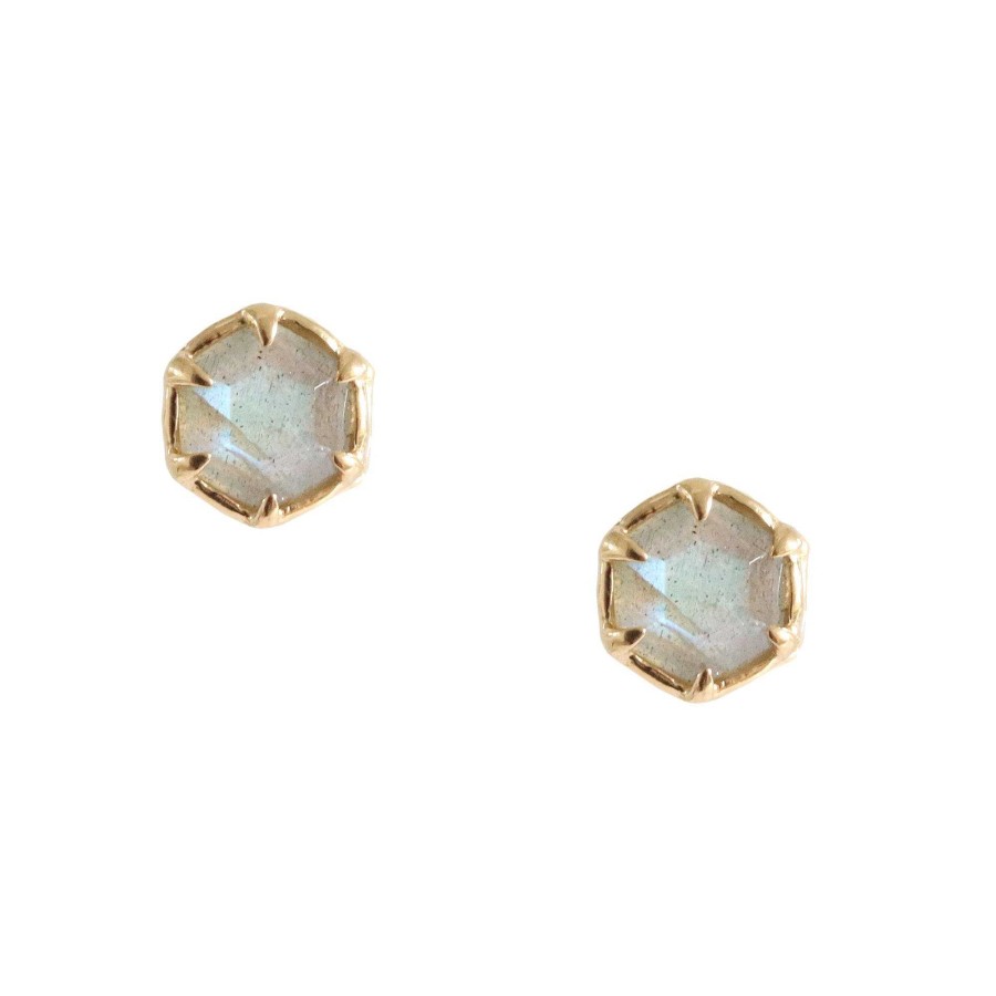 Earrings SP Mini Grace Hexagon Stud Earrings - Labradorite & Gold