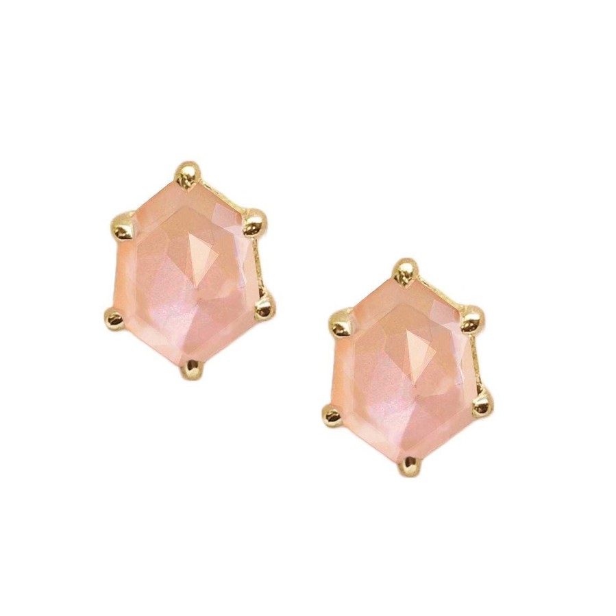 Earrings CE-122-MP Mini Honour Stud Earrings - Peach Moonstone & Gold