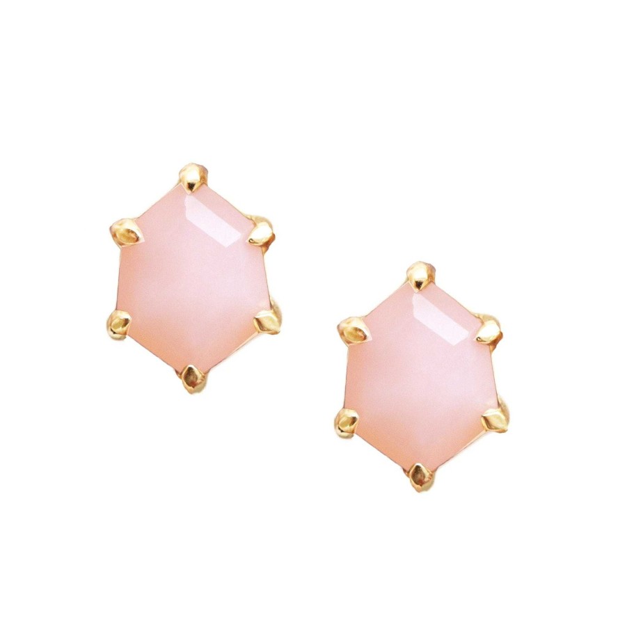 Earrings SP Mini Honour Stud Earrings - Pink Opal & Gold