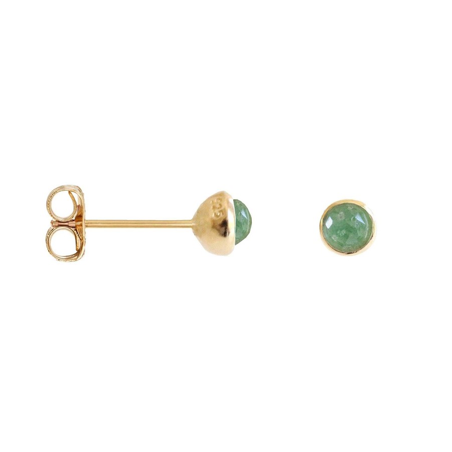 Earrings JFE-1526A-GQ Tiny Protect Stud Earrings - Green Onyx & Gold