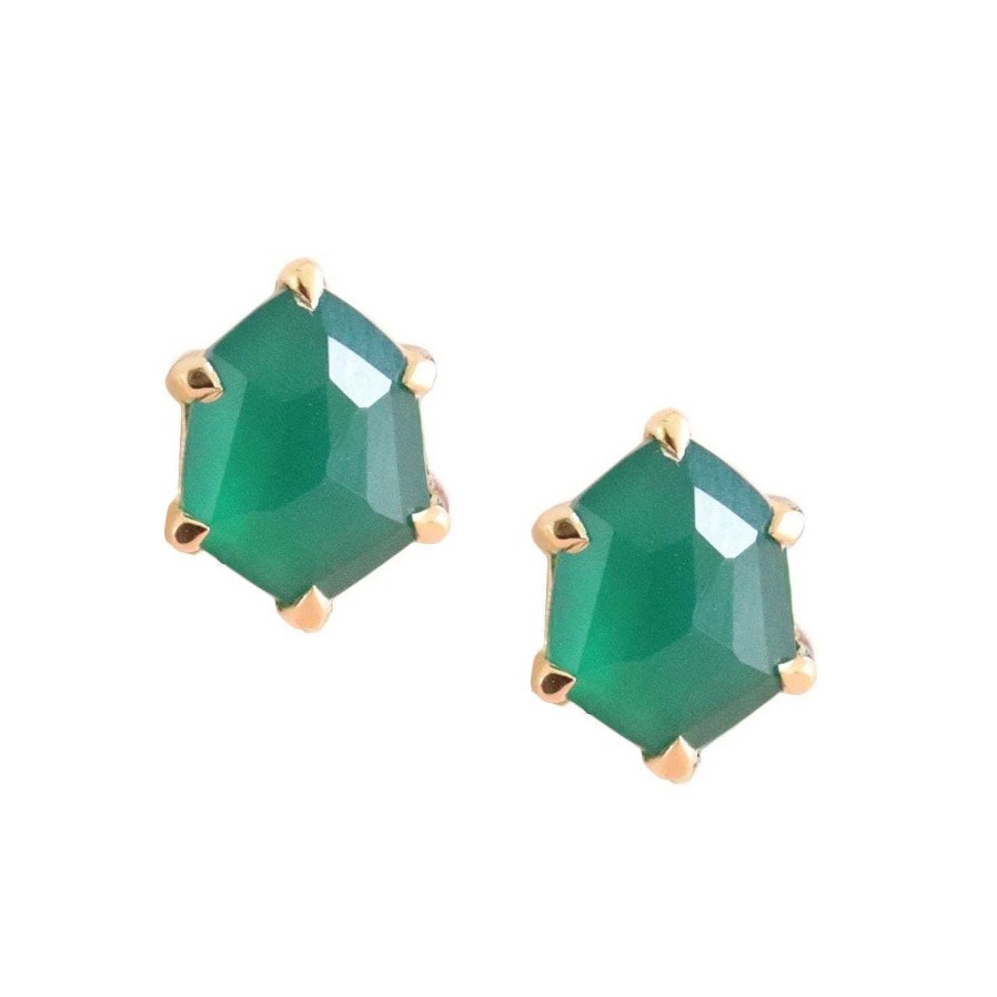 Earrings CE-122-OG Mini Honour Stud Earrings - Green Onyx & Gold