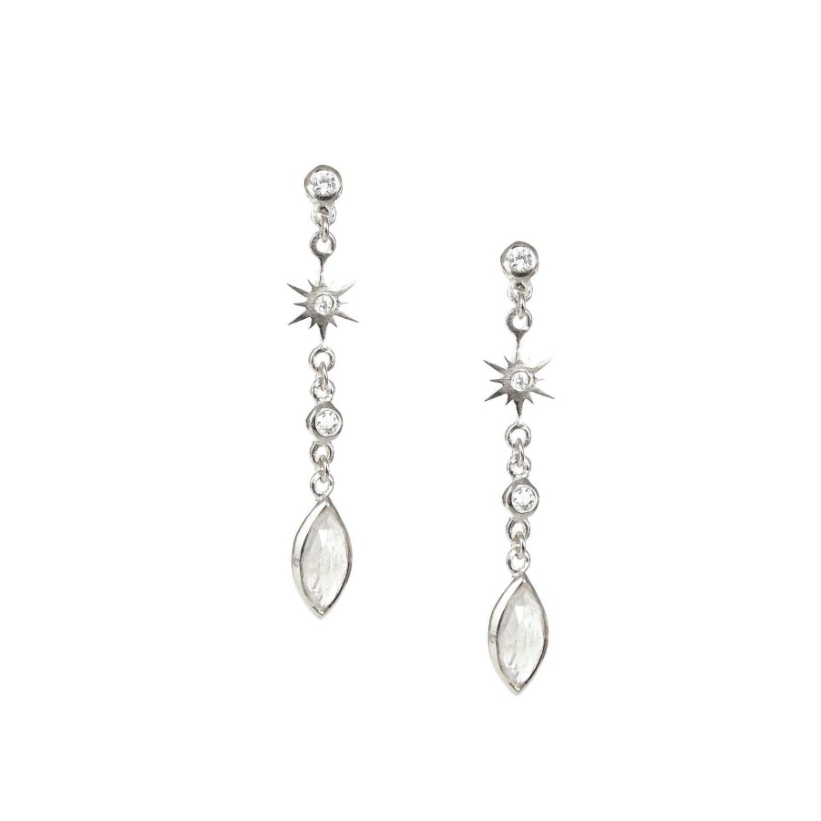 Earrings CE-206-MR-CZ Tiny Believe Marquise Drop Earrings - Cubic Zirconia, Moonstone & Silver