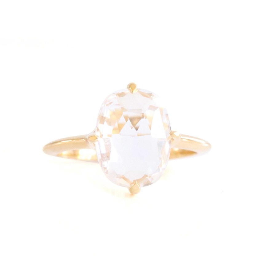 Rings CR-261 14K Solid Gold - Kind Oval Solitaire Ring - White Topaz