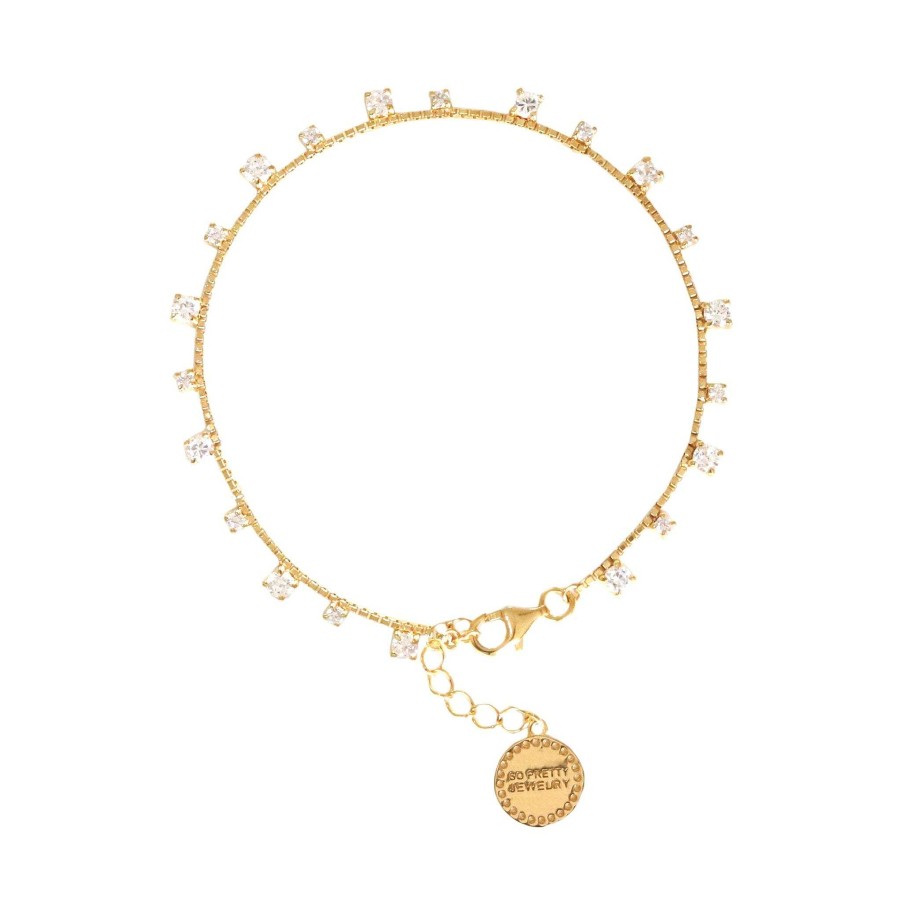 Bracelets CB-325-CZ Scattered Love Bracelet - Cubic Zirconia & Gold