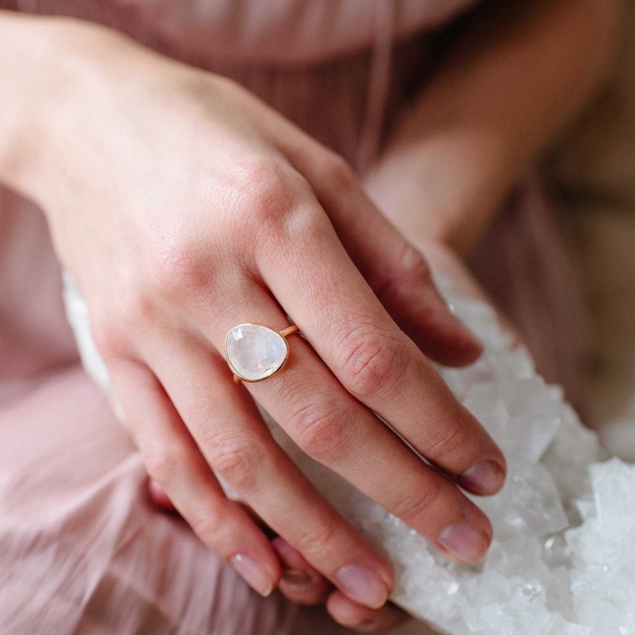 Rings SO PRETTY CARA COTTER Joy Ring - Rainbow Moonstone & Rose Gold